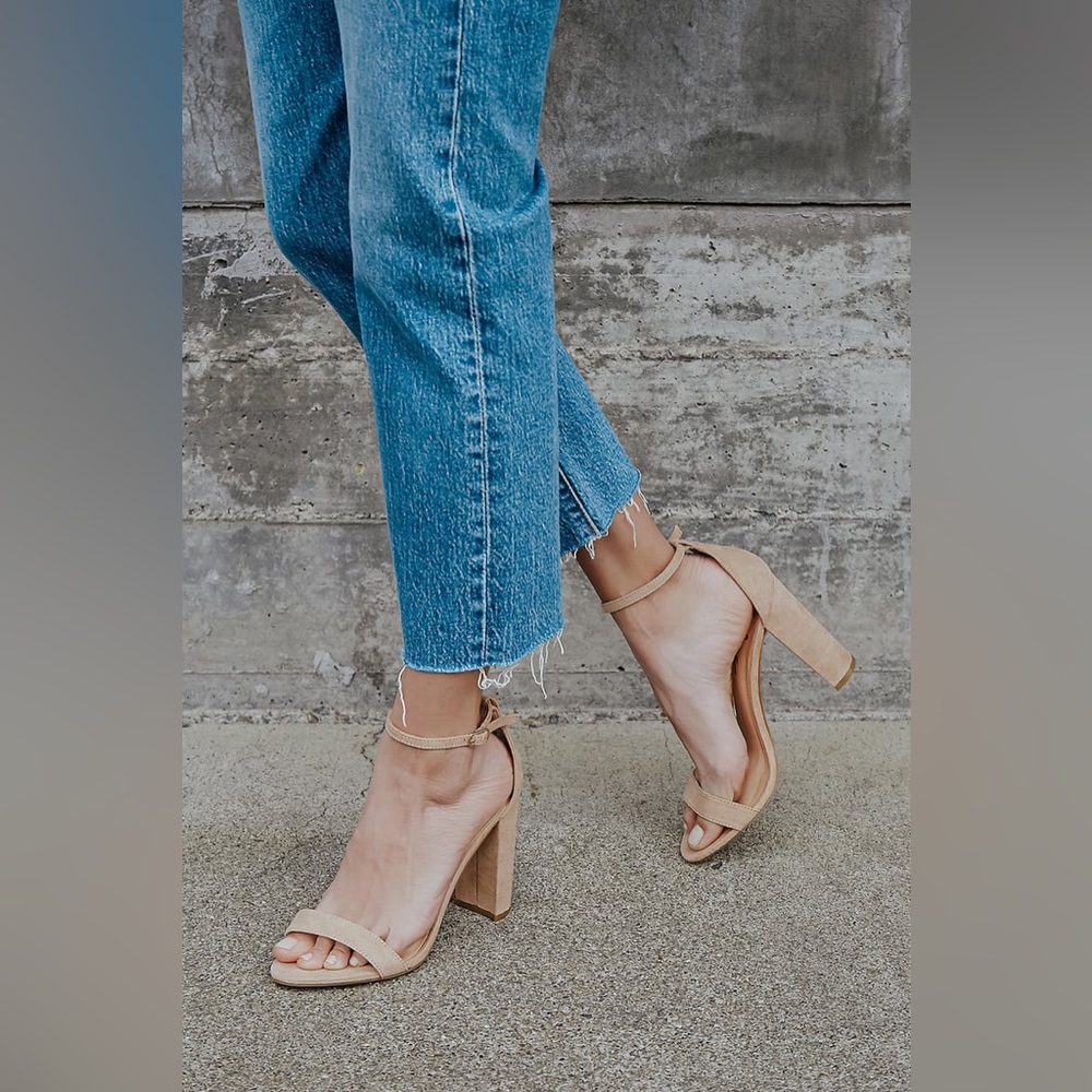 Taylor Natural Suede Ankle Strap Heels